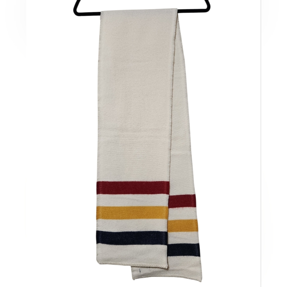 Faribault Woolen Mill Co Wool Striped Red, Yellow, and Blue Scarf 10 x 72